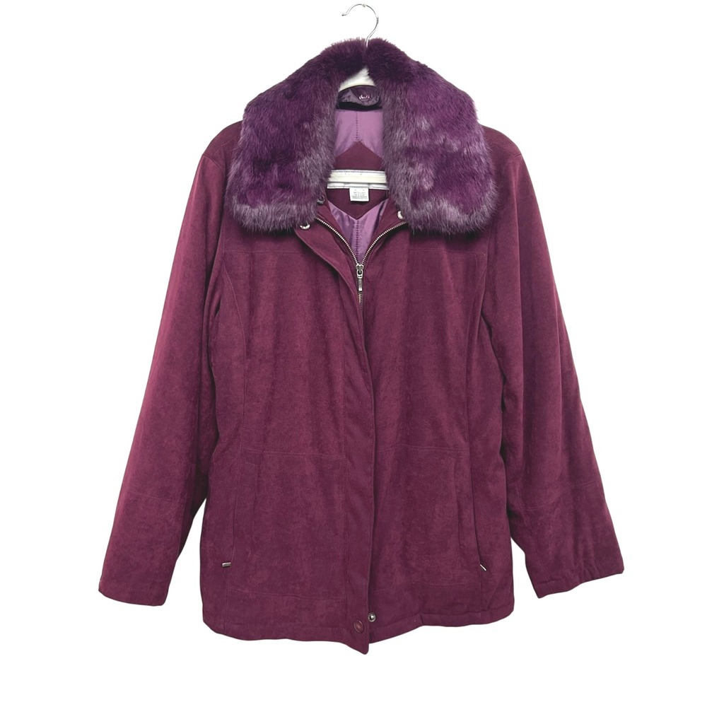 Faux Suede Jacket M Rabbit Fur Collar Burgundy‎ Dark Romantic Soft Luxury